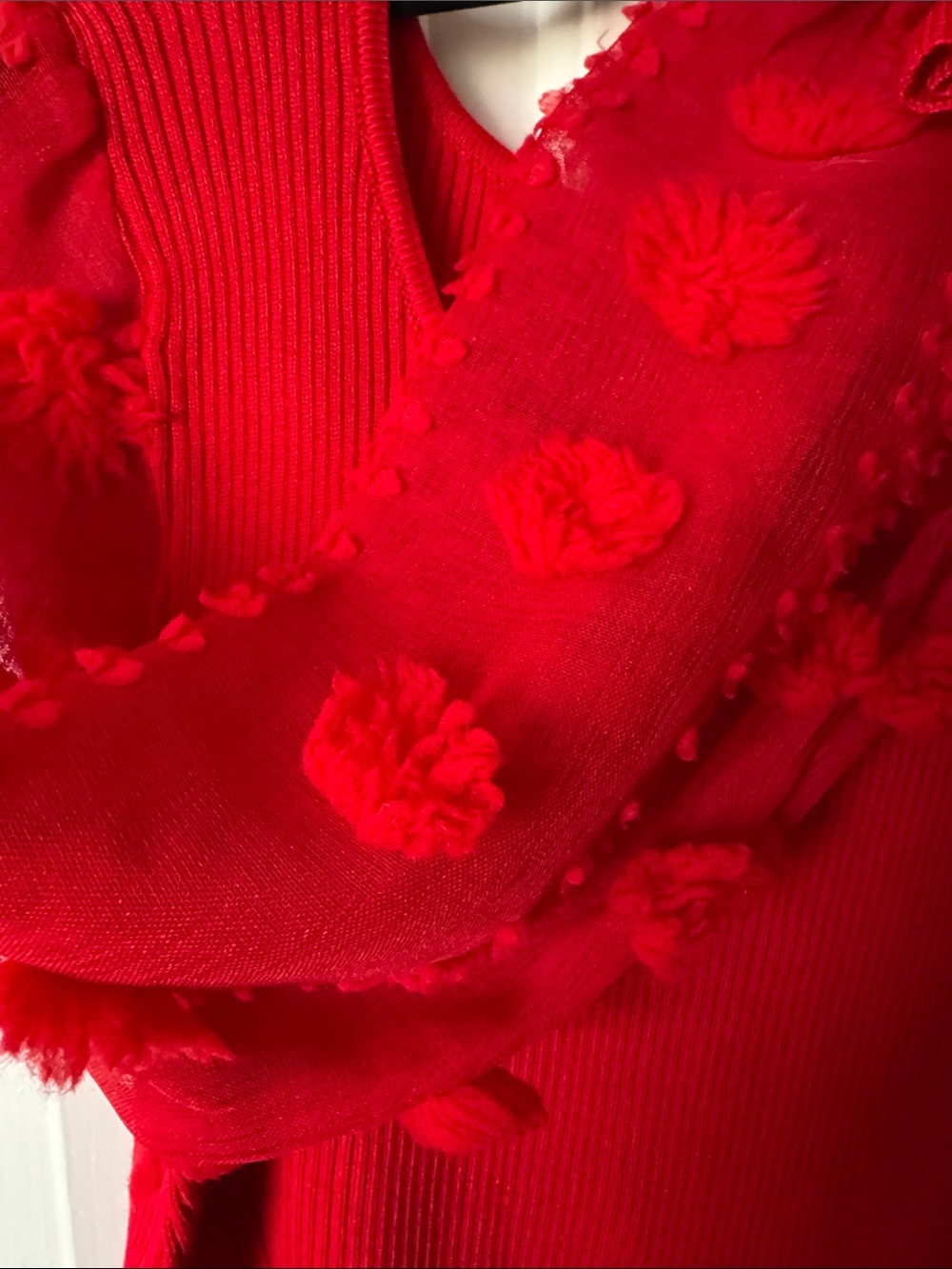 Red Textured Puff Sleeve Top - Picture 4 of 4